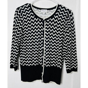 Talbots Oprah Magazine Collection Cardigan Sz MP Button Up Knit Chevron Stretch